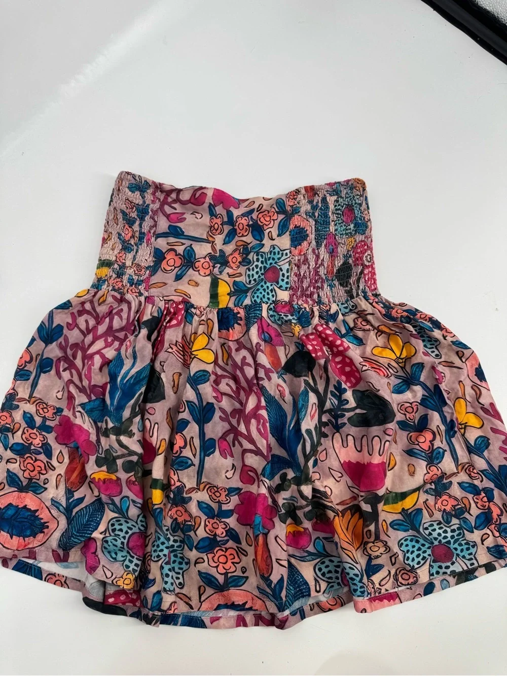 NWT NATURAL LIFE Womens Blue Multicolor Floral Mini Skirt Boho Smocked Back Size